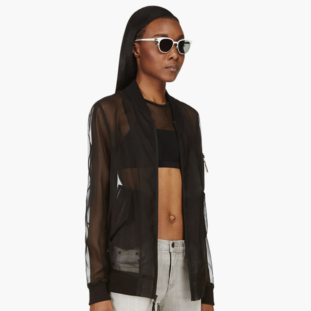 BLK DNM Black Organza Leather Sheer Bomber
